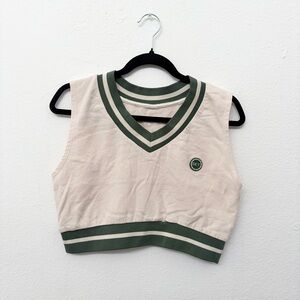 SET Active Green Cream Cropped Preppy Vest Top Women's Size XS